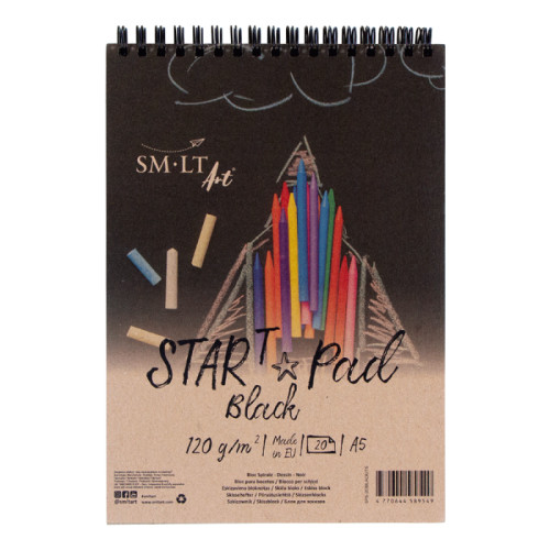 Альбом для рисунку на спіралі STAR T А5, 120г/м2, 20л, чорний папір, SMILTAINIS (5PS-20/BLACK/T)
