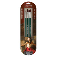 Набор кистей Silver Brush Ruby Satin (длинная ручка): круглая №4; плоская длинная №4, короткая №4; кошачий язык №4