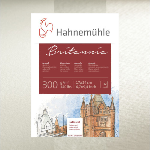 Папір акварельний Hahnemuhle Britannia 300 г/м CP, 17 х 24 см, 12 аркушів, склейка