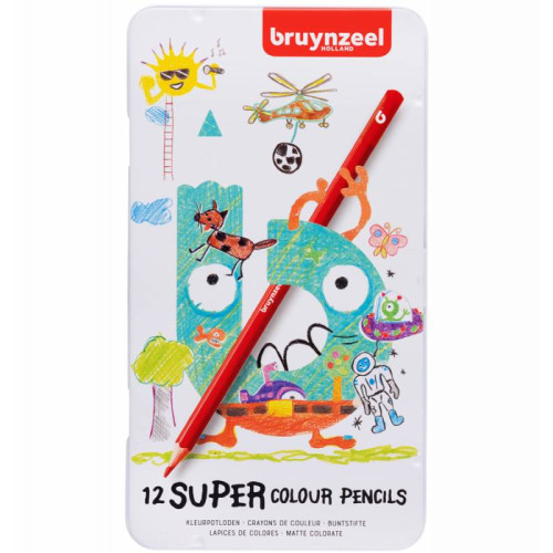 Набір дитячих кольорових олівців Super Colour, у металевій коробці, 12 шт, Bruynzeel (60516012)