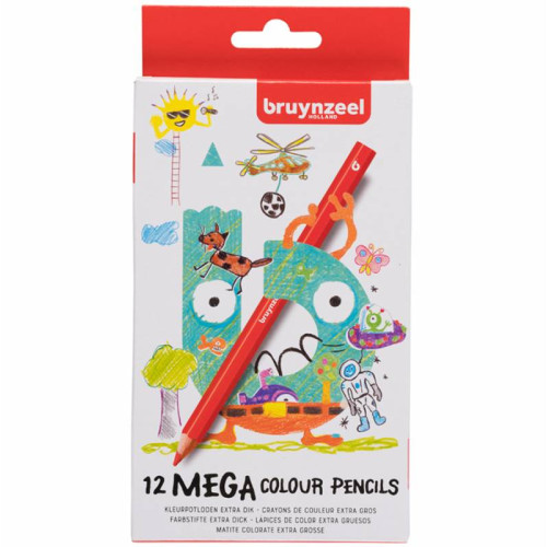 Набір дитячих кольорових олівців Mega Colour, товсті, у картонній коробці, 12 шт, Bruynzeel (60517012)