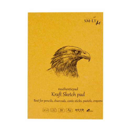 Блокнот-склейка для ескизов AUTHENTIC (Kraft) А5, 90г/м2, 60л, коричневый цвет, SMILTAINIS (5EA-60/KRAFT)