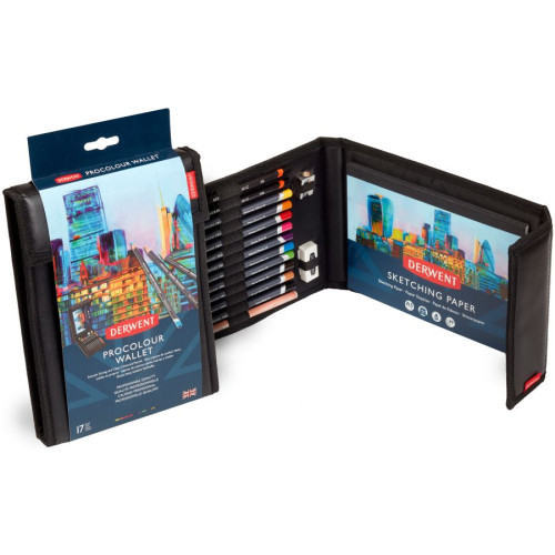 Набір кольорових олівців Procolour Wallet у пеналі, (10 Procolour, 2 Graphic, Blender + accessories), Derwent (2302582)