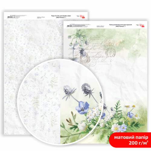 Бумага дизайнерская двусторонняя матовая „Wild Flowers“ 1, 21х29,7 см, 200 г/м2, ROSA TALENT (5311168)