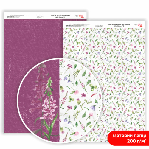 Бумага дизайнерская двусторонняя матовая „Wild Flowers“ 5, 21х29,7 см, 200 г/м2, ROSA TALENT (5311172)