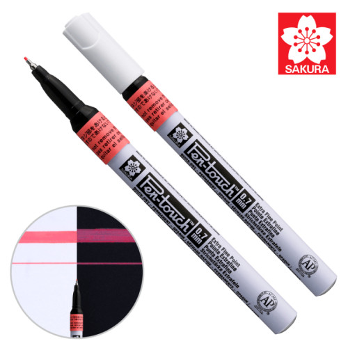 Маркер Pen-Touch Красный, флуоресцентный, тонкий (EXTRA FINE) 0.7мм, Sakura (XPSKA319)