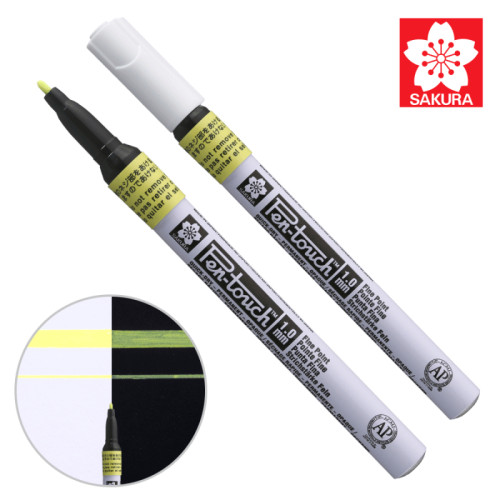 Маркер Pen-Touch Желтый, флуоресцентный, тонкий (FINE) 1мм, Sakura (XPMKA302)
