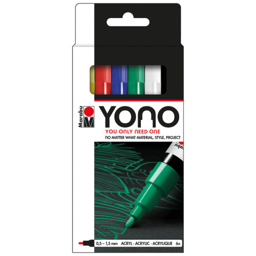 Набор акриловых маркеров YONO, 0,5-1,5 мм, 6 шт. Marabu (1240000003999)