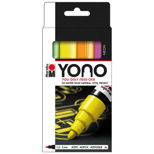 Набір акрилових маркерів YONO, Неони, 1,5-3 мм, 4 шт, Marabu (1240000004000)