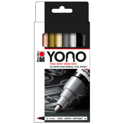 Набір акрилових маркерів YONO, Металіки, 1,5-3 мм, 4 шт, Marabu (1240000004001)