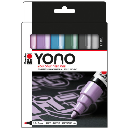 Набір акрилових маркерів YONO, Пастельні відтінки, 1,5-3 мм, 6 шт, Marabu (1240000004003)