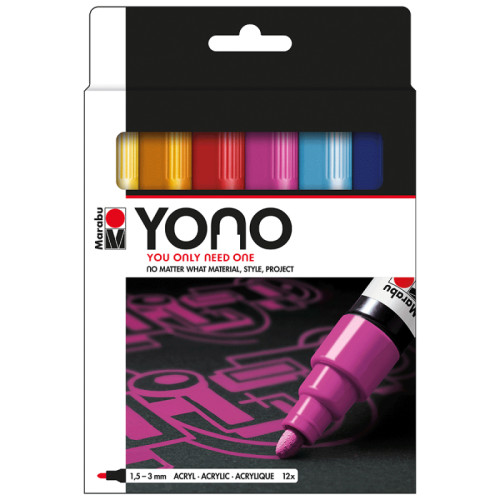 Набір акрилових маркерів YONO, Класичні відтінки, 1,5-3 мм, 12 шт, Marabu (1240000004004)