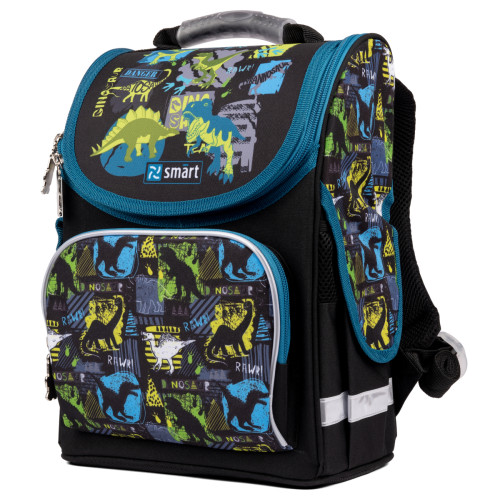 Рюкзак школьный каркасный Smart PG-11 Dino world, черный