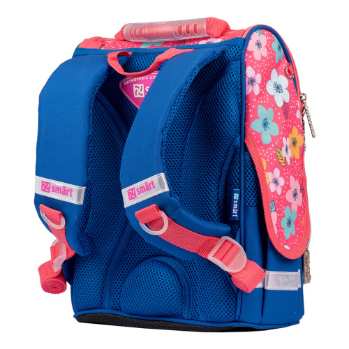 Рюкзак шкільний каркасний Smart PG-11 Flowers melody, синий/коралловый
