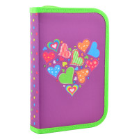Пенал школьный твердый одинарный с двумя клапанами Hearts purple, 20.5*13*3.6
