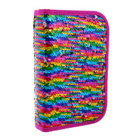 Пенал школьный твёрдый одинарный с двумя клапанами Sequins, 20.5*14*4.2, радужный