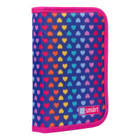 Пенал школьный твердый SMART одинарный с клапаном HP 03 Rainbow hearts, фиолетовый