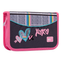 Пенал школьный твердый YES одинарный с клапаном HP 03 Love, серый