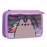 Пенал школьный твердый YES двойной HP 01 Pusheen, сиреневый/бирюзовый