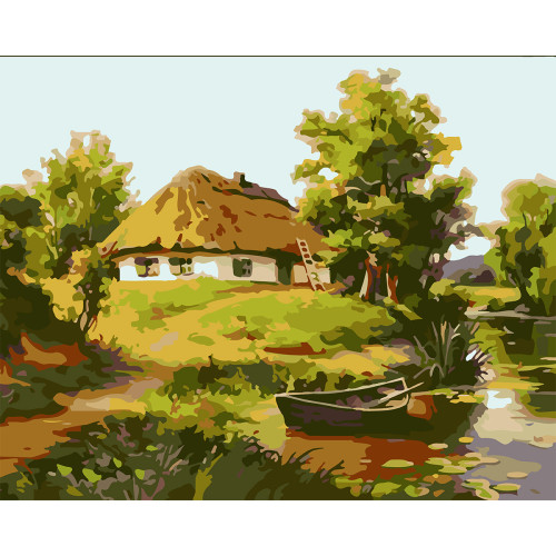 Картина за номерами "Хатинка біля озера", 40*50 см., SANTI