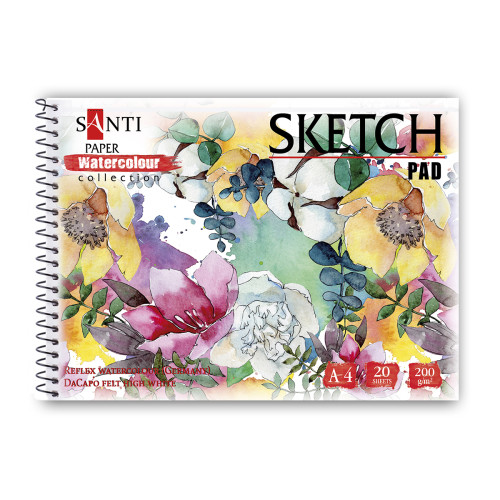 Альбом для акварели SANTI Flowers, А4, Paper Watercolour Collection, 20 л, 200г/м3