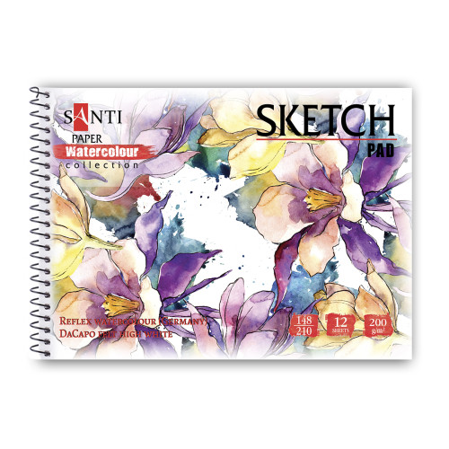 Альбом для акварели SANTI Flowers, А5, Paper Watercolour Collection, 12 л, 200 г/м2