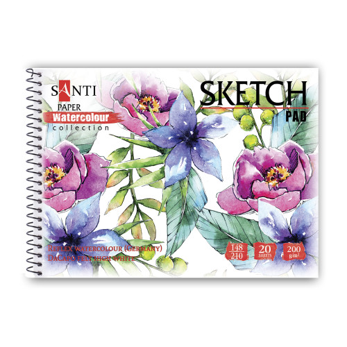 Альбом для акварели SANTI Flowers, А5, Paper Watercolour Collection, 20 л, 200 г/м2