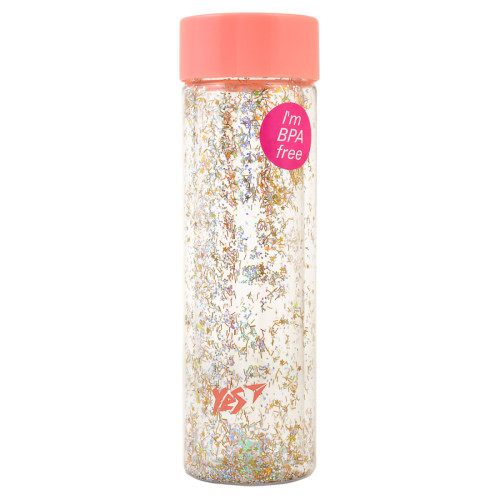 Бутылка для воды YES с блестками Shine, 570мл, крышка персикового цвета