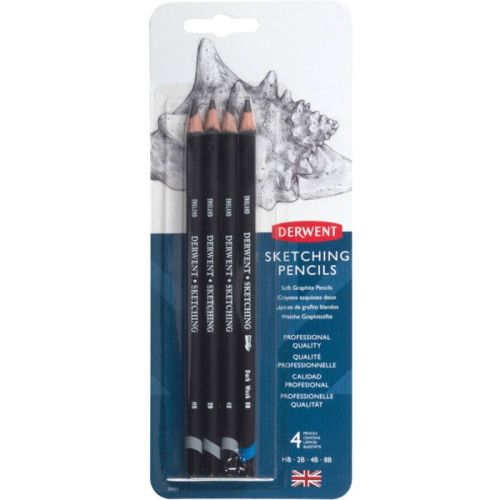 Набір чорнографітних акварельних олівців Sketching, 4 шт (HB, 2B, 4B, 8В), в блістері, Derwent (39003)