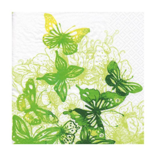 Декупаж. салфетки Удивительные бабочки зеленые 20шт