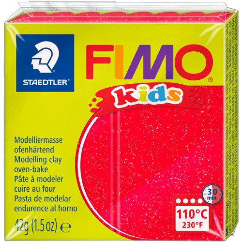Пластика Fimo kids, Червона з блискітками, 42г, Fimo (8030-212)