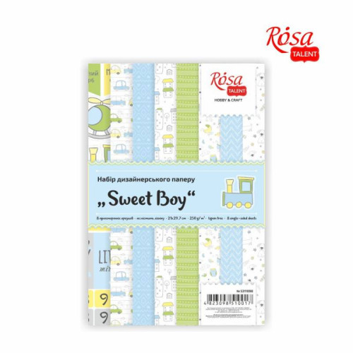 Набор дизайнерской бумаги „Sweet Boy“, А4, 250гр., 8л, одностор., глянцевая, ROSA TALENT (5311098)