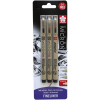 Набір лінерів PIGMA MICRON 2шт, (0.1/0.5) + 1 лінер-пензель Pigma Brush В ПОДАРУНОК, Чорний, в блістері, Sakura (BLXSDK3AS)
