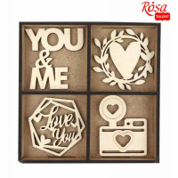 Набор заготовок „Love you“ 1, фанера, 13х13см, 12шт, ROSA TALENT (280505)