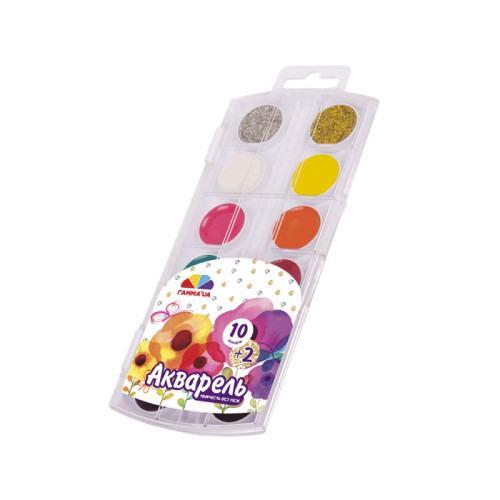 Set of honey watercolor Creativity, 12 counts, (gold and silver), second-hand brush, GAMMA (400110)
