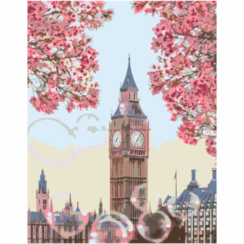 Набор-стандарт, картина по номерам, „Цветущий Биг-Бен, Лондон“, 35х45см, ROSA START (N00013437)