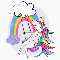 Холст на картоне с контуром, „Единорожка на качелях“, 20х20, хлопок, акрил, ROSA START (GPA283162)