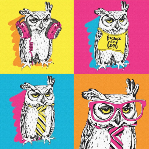 Полотно на картоні з контуром, „Pop Art Owl“, 30х30, бавовна, акрил, ROSA START (GPA284321)