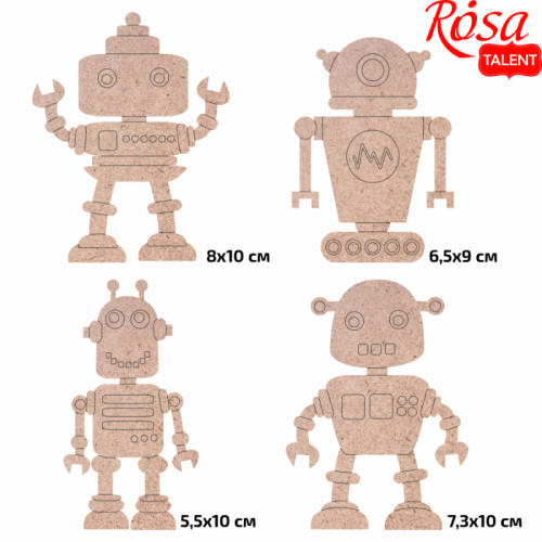 Набор заготовок Роботы 1, ДВП, 4шт, с магнитной лентой, ROSA TALENT (289048)
