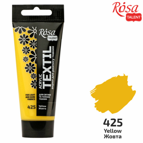 Краска акриловая для ткани, Желтая, 60мл, ROSA TALENT (263460425)