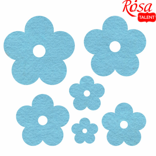 Набор фетровых заготовок „Цветы“, голубые, 6шт, ROSA TALENT (29070)