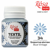 Краска акриловая для ткани, Голубая винтаж 34, 20мл, ROSA TALENT (263434)