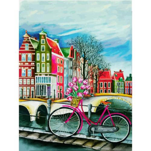 Полотно на картоні з контуром, Міста, „Амстердам 3“, 30х40, бавовна, акрил, ROSA START (GPA284221)