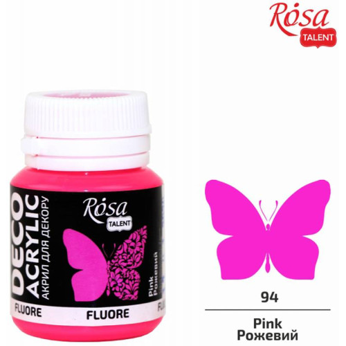 Краска акриловая, Розовая, флуоресцентная, 20мл, ROSA TALENT (323060194)