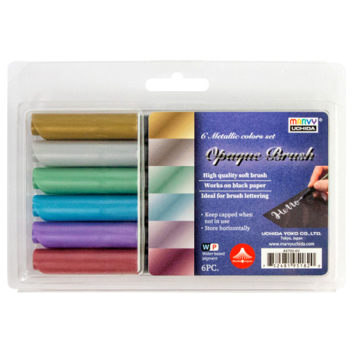 Набор маркеров на водной основе Opaque Brush, металлики, 6 цветов, Marvy (4700-6V)
