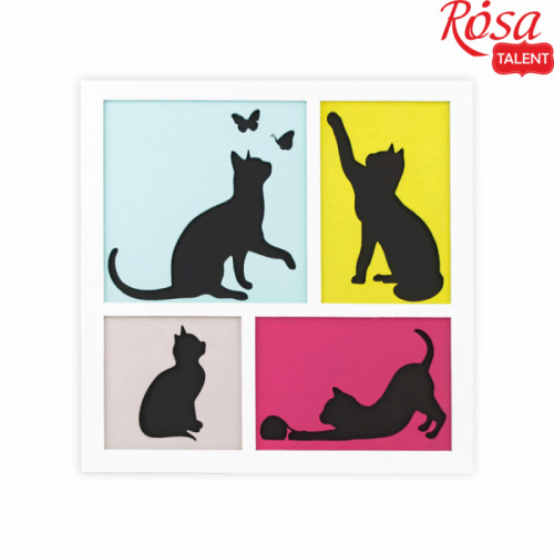 Набір, картина 3D, „4 Cats“, ДВП ґрунтоване, 3 шари, 30х30см, ROSA TALENT (N0003501)