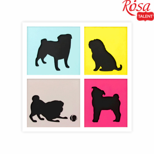 Набір, картина 3D, „4 Dogs“, ДВП ґрунтоване, 3 шари, 30х30см, ROSA TALENT (N0003502)