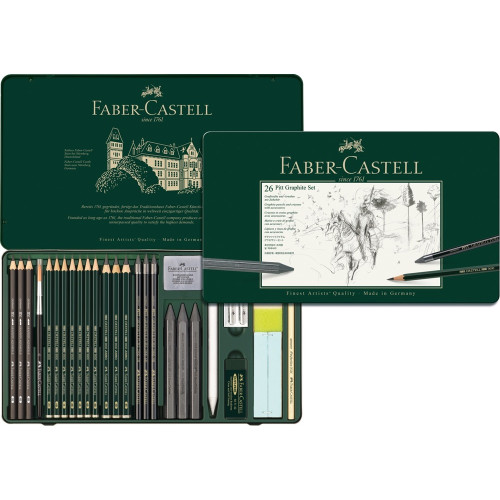 Набір графітний Faber-Castell PITT Graphite set 26 предметів в металевій коробці, 112974