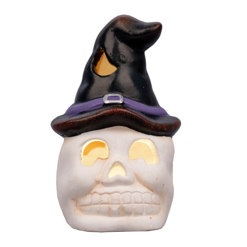 Статуэтка для Хеллоуина Skull in hat, 10 см, LED Yes Fun