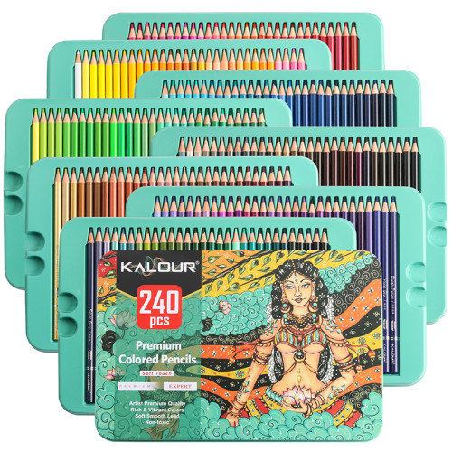 Преміум-набір кольорових масляних олівців KALOUR 240 кольорів в металевій коробці